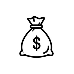 Simple black line drawing of a money bag with a dollar sign.