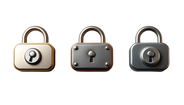 3D Rendered Padlocks on Transparent Background