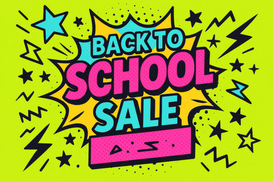 Back to school sale poster with vibrant colors and graphic elements  