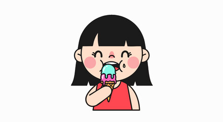Girl eating ice cream cartoon illustration