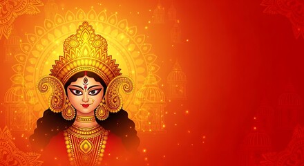 Goddess Durga Illustration Vibrant Portrait for Durga Puja Festival