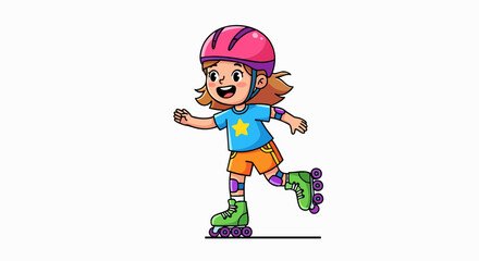 Girl roller skating cartoon illustration