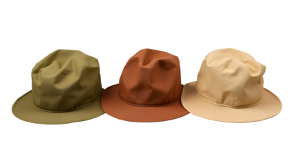 Three stylish fedora hats in different colors, ready to wear.