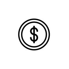 Simple line art illustration of a coin with a dollar sign in the center.