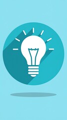 Lightbulb Icon, Teal Background, Flat Design