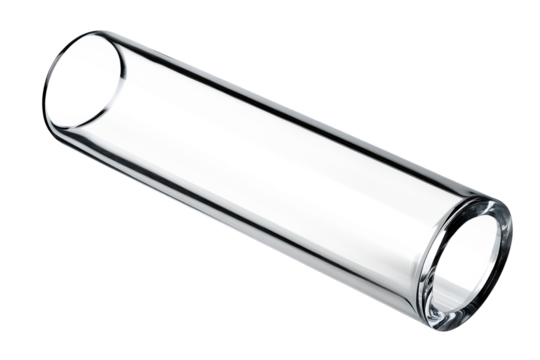 Clear glass cylinder with open ends isolated on a transparent background tube hollow