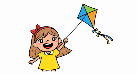 Happy girl flying a kite illustration