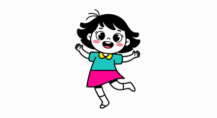 Cartoon girl jumping with joyful expression