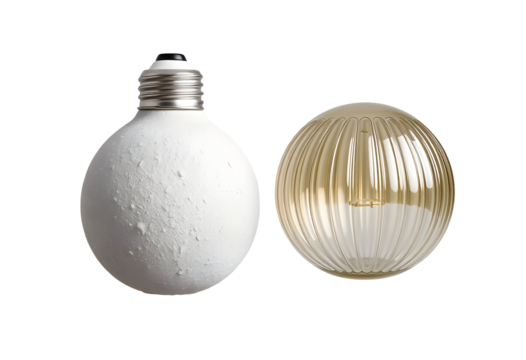 Decorative light bulbs, with white and gold spherical shapes for home decor. - Powered by Adobe