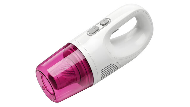 Portable handheld vacuum cleaner white and pink small vacuum for car home office cleaning dust dirt 100w power on transparent background