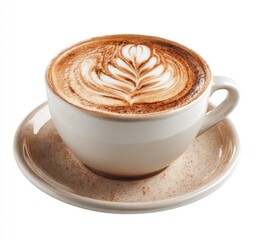 Creamy cappuccino in a beige mug on a saucer