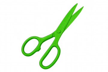 Green scissors on a transparent background, ideal for creative projects related to cutting, crafting, or design
