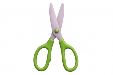 3d rendering of a pair of green and purple scissors isolated on a transparent background, perfect for creative projects