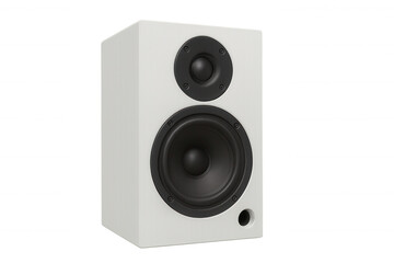 Obraz premium White wireless speaker highlighting minimalist design, delivering crisp audio performance against clean transparent backdrop