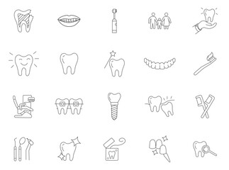 vector set of dental icons,Set of dental icon with that reflect the theme of dentist activity,Stomatology service pixel perfect line icons set. Teeth whitening, dental diagnosis.