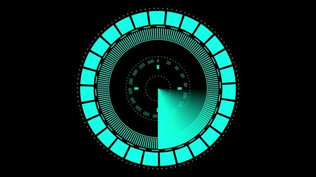 Futuristic radar HUD, neon sci-fi circular compass interface with holographic scanning, cyber security navigation screen for defense, abstract tech, and tactical monitoring system.