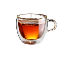 A steaming glass filled with warm tea
