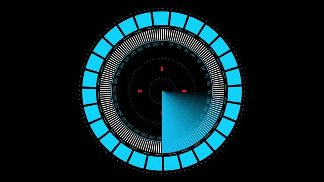 Futuristic radar HUD, neon sci-fi circular compass interface with holographic scanning, cyber security navigation screen for defense, abstract tech, and tactical monitoring system.