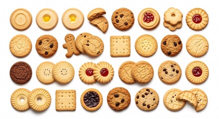 Assortment of Delicious Cookies and Biscuits on a White Background