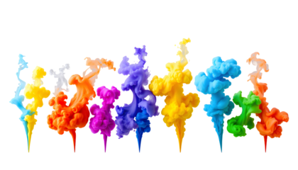 Colorful Ink in Water, Abstract Smoke Effect, Fluid Art on Transparent Backdrop