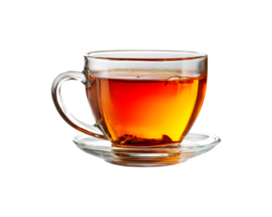A steaming glass filled with warm tea