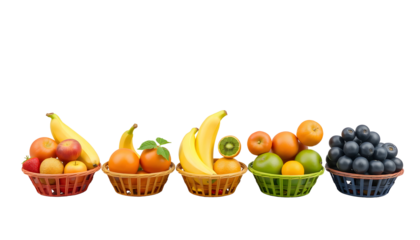 Colorful Fruit Baskets Apples Oranges Bananas Grapes and Kiwi
