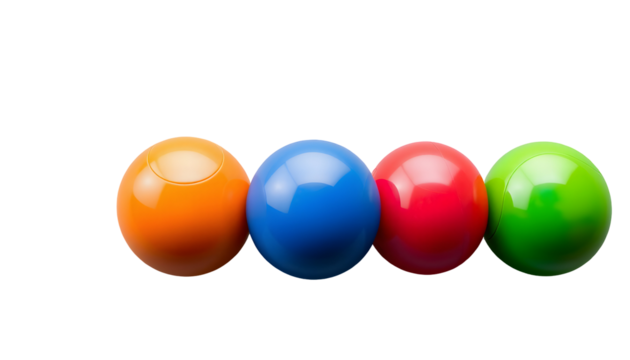 Vibrant Colorful Spheres A Row of Glossy Orbs in Orange Blue Red and Green
