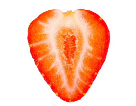  - Strawberry Sliced in Half Showing Juicy Core, Top-Down View, isolated on transparent background png