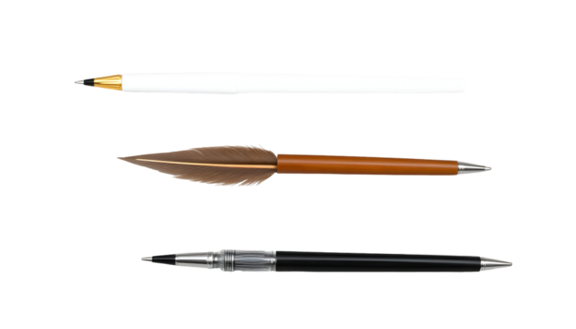 Collection of Writing Instruments Pencil Quill and Ballpoint Pen
