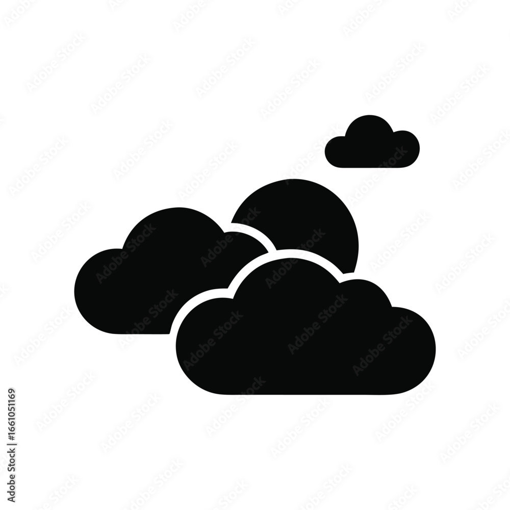 Wall mural simple weather icon with clouds and sun shining black silhouette on white background representing ov