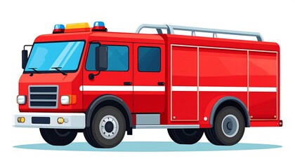Vibrant red fire engine with lights and details isolated on white background design