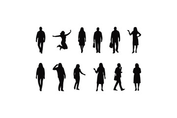 Silhouette of Various People in Different Poses Illustration on White Background Representing Diversity and Individuality in a Group