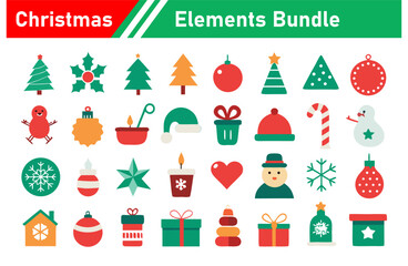 Christmas Elements Bundle with Trees Ornaments Gifts and Winter Holiday Icons