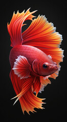 Fototapeta premium Vibrant red betta fish with flowing fins, detailed scales, and dramatic lighting on black background, showcasing elegance and beauty in aquatic life