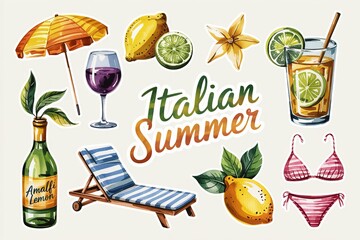 Vibrant Watercolor Illustrations Italian Summer Collection