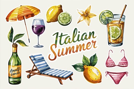 Vibrant Watercolor Illustrations Italian Summer Collection