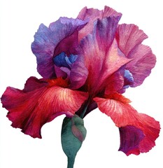 Detailed close-up of a vibrant crimson and blue iris