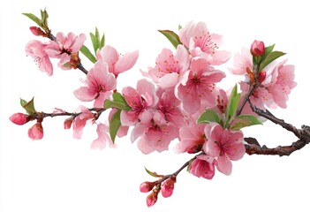 Obraz premium Delicate pink blossoms on a branch against a white background (2)