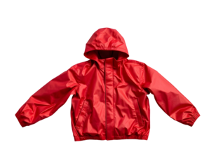 Bright Red Hooded Rain Jacket Isolated on Transparent Background