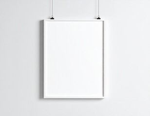 Clean Vertical White Poster Hanging with Clips Minimalist Wall Mockup