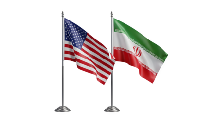 3d icon of the flags of the united states of america and iran are waving isolated on transparent background
