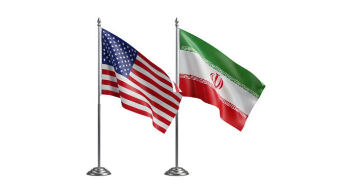 3d icon of the flags of the united states of america and iran are waving isolated on transparent background