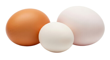 Isolated Three Chicken Eggs of Varying Sizes