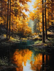 Fototapeta premium autumn forest pond vibrant color contrast