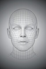 Abstract digital portrait of a human face with glitchy pixelated effects and geometric lines creating a futuristic cyberpunk aesthetic