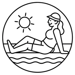 Sunbathing Woman Beach Icon &ndash; Minimalist Summer Line Drawing