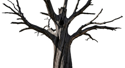 Old Dead Tree Isolated on White Background with Gnarly Branches