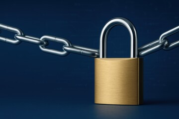 Secure Context of Digital Safety with a Golden Padlock and Metal Chain Symbolizing Protection and Privacy in Cybersecurity Realm