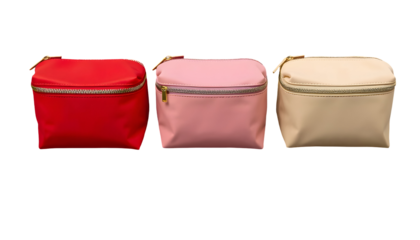 Cosmetic Bags in Red, Pink, and Beige