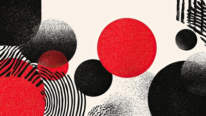Abstract graphic design with overlapping circles in black, red, and white
